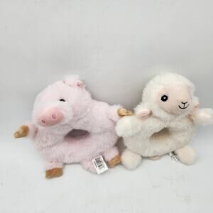 Heritage Baby Stackable Plush Rattles Lamb Pig Baby Farm Animals 2-PC